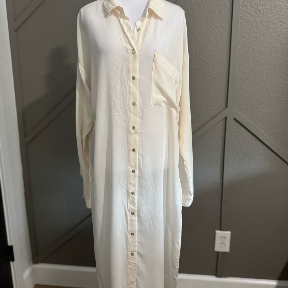 Forever 21 Cream Long Sleeve Shirt Dress